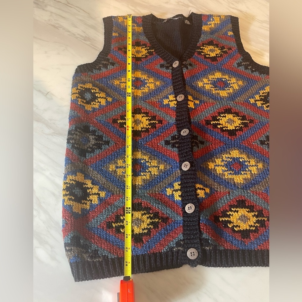 Carole Little Knitwear Vintage Size L Multicolor Patterned Men's Sweater Vest - Picture 6 of 7